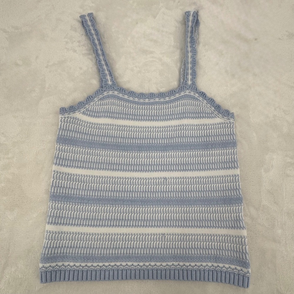 Abercrombie Blue & White Striped Textured Scallop Trim Knit Tank Kids Size 15/16